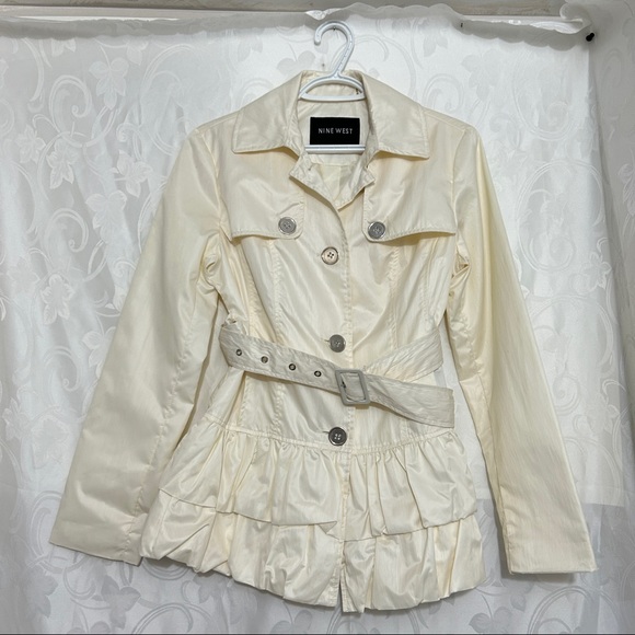 Nine West Pearl White Buttoned Belted Coat - Picture 10 of 16